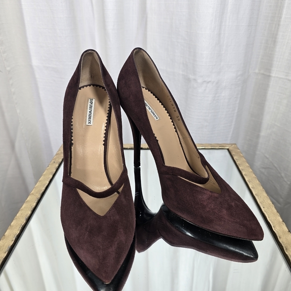 Emporio Armani Burgundy Suede Stiletto Heels - Picture 8 of 16